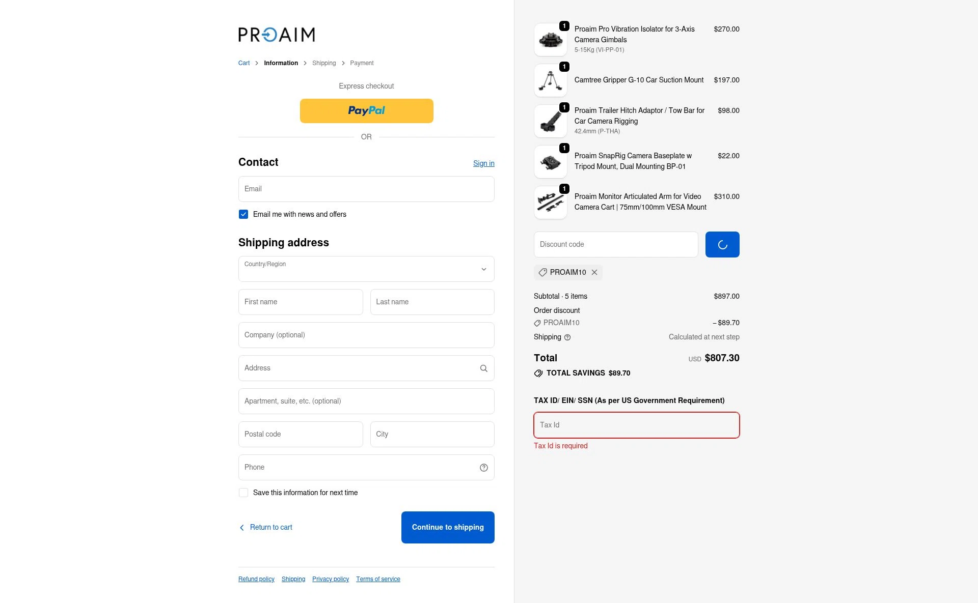 Proaim checkout page showing Proaim discount code box | Screenshot taken by SimplyCodes community member on Jan 31, 2026