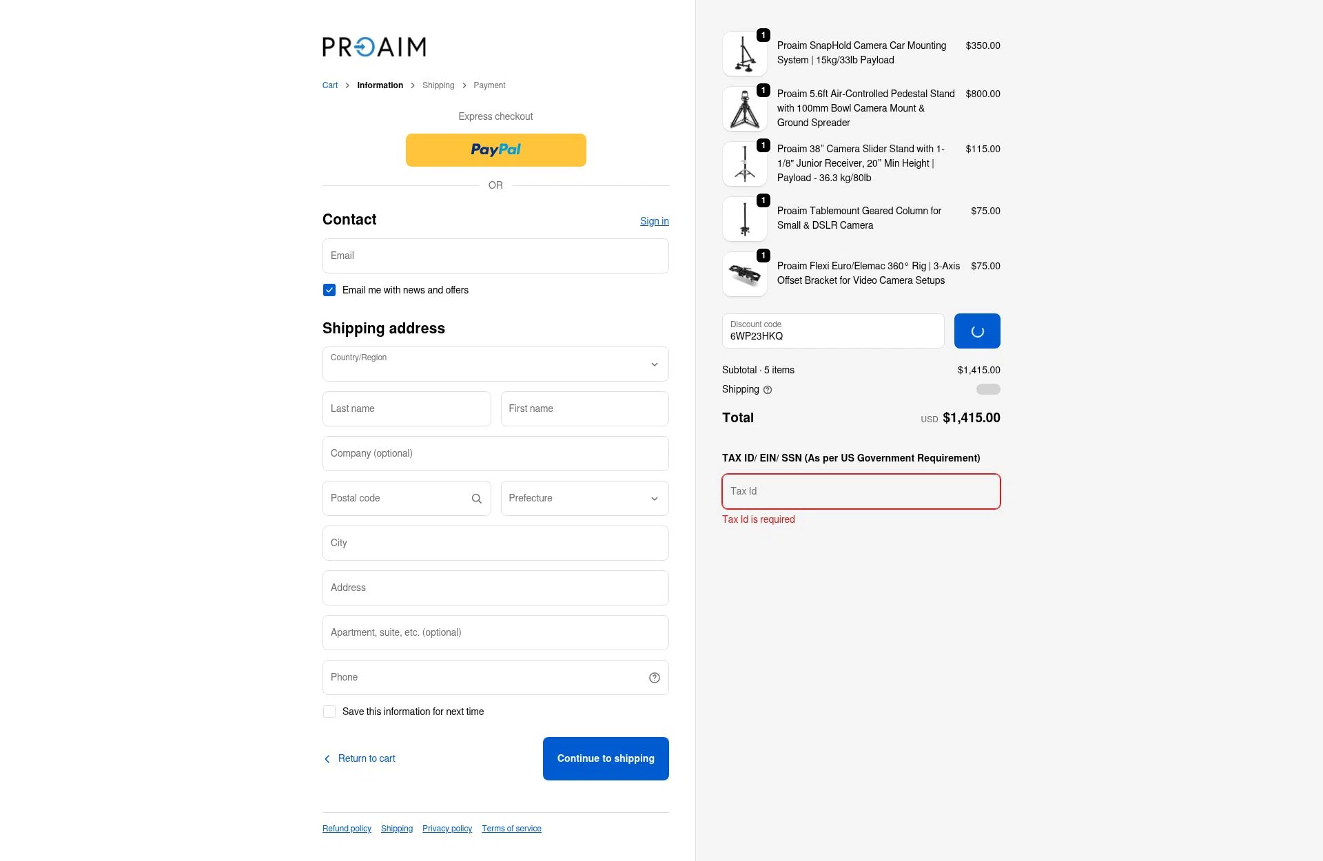 Proaim checkout page showing Proaim discount code box | Screenshot taken by SimplyCodes community member on Feb 4, 2026