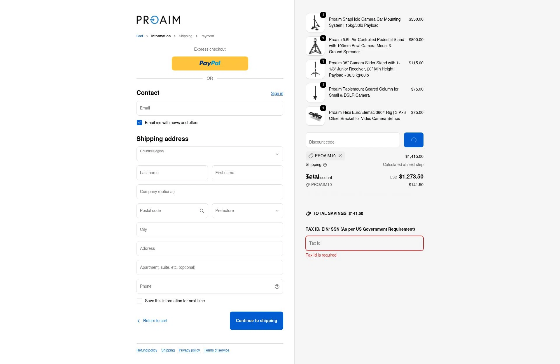 Proaim checkout page showing Proaim discount code box | Screenshot taken by SimplyCodes community member on Feb 4, 2026
