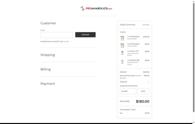 ProAnabolics.com checkout page showing ProAnabolics.com promo code box | Screenshot taken by SimplyCodes community member on Jun 4, 2025