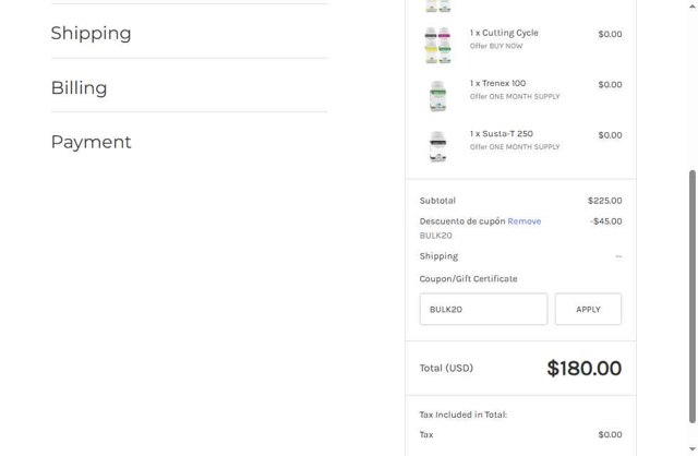 ProAnabolics.com checkout page showing ProAnabolics.com promo code box | Screenshot taken by SimplyCodes community member on Aug 16, 2025