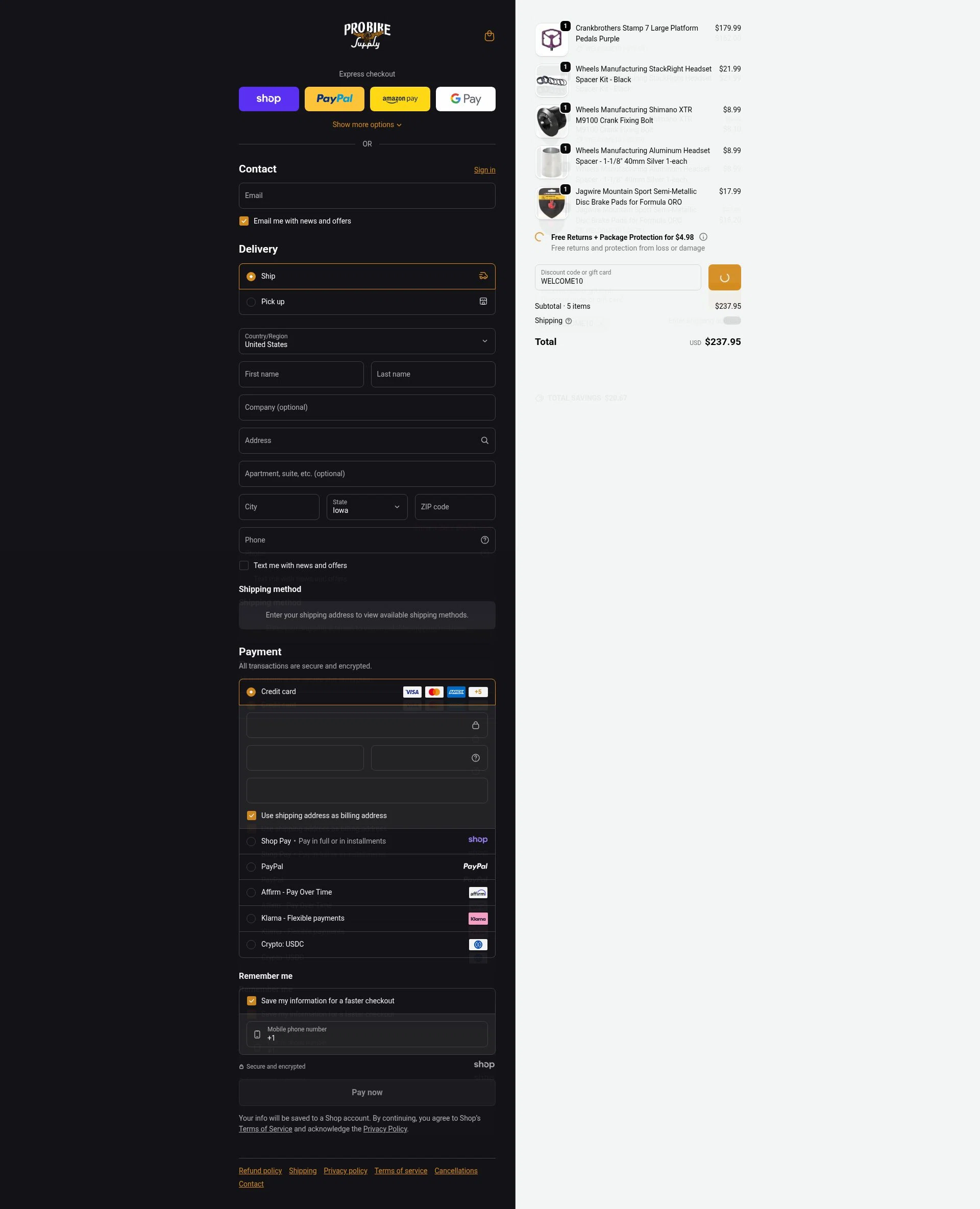 Pro Bike Supply checkout page showing Pro Bike Supply discount code box | Screenshot taken by SimplyCodes community member on Dec 23, 2025
