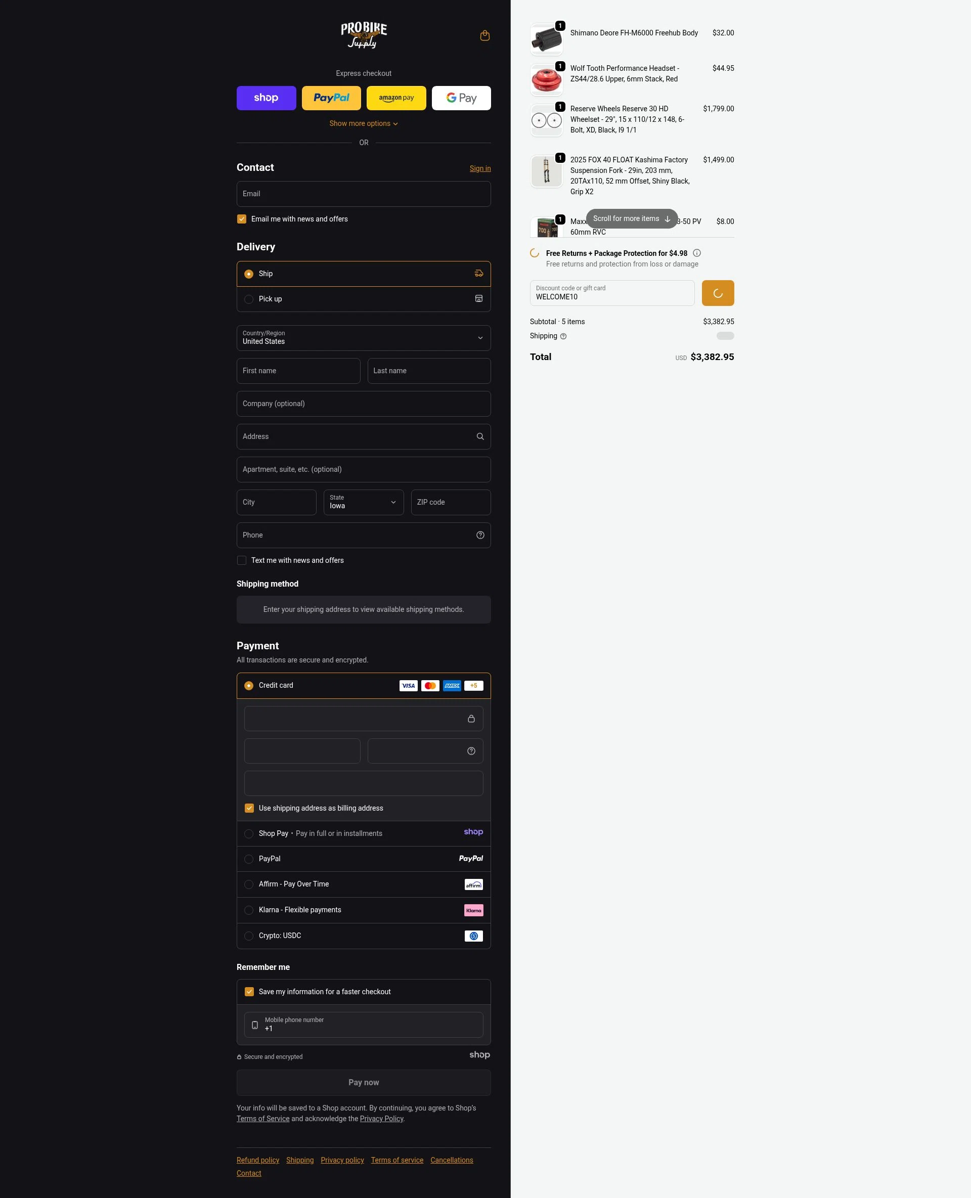Pro Bike Supply checkout page showing Pro Bike Supply discount code box | Screenshot taken by SimplyCodes community member on Dec 28, 2025