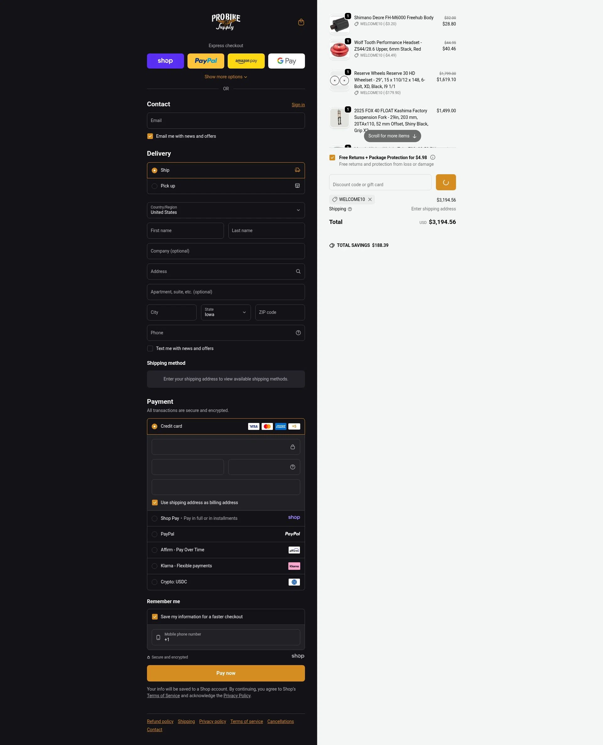 Pro Bike Supply checkout page showing Pro Bike Supply discount code box | Screenshot taken by SimplyCodes community member on Jan 7, 2026