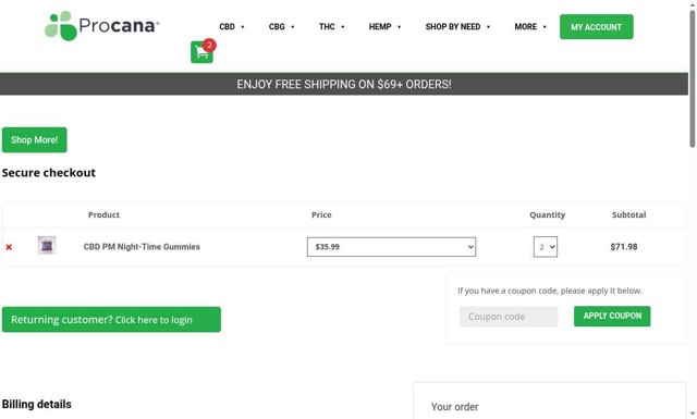 Procana checkout page showing Procana promo code box | Screenshot taken by SimplyCodes community member on Jul 29, 2025
