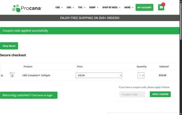 Procana checkout page showing Procana promo code box | Screenshot taken by SimplyCodes community member on Aug 29, 2025