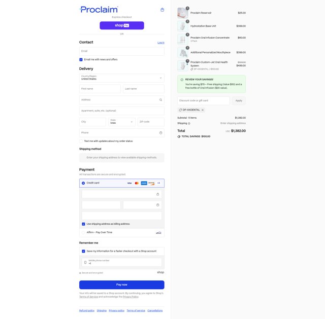 Proclaim Health checkout page showing Proclaim Health discount code box | Screenshot taken by SimplyCodes community member on Aug 17, 2025