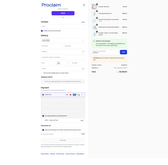 Proclaim Health checkout page showing Proclaim Health discount code box | Screenshot taken by SimplyCodes community member on Sep 4, 2025