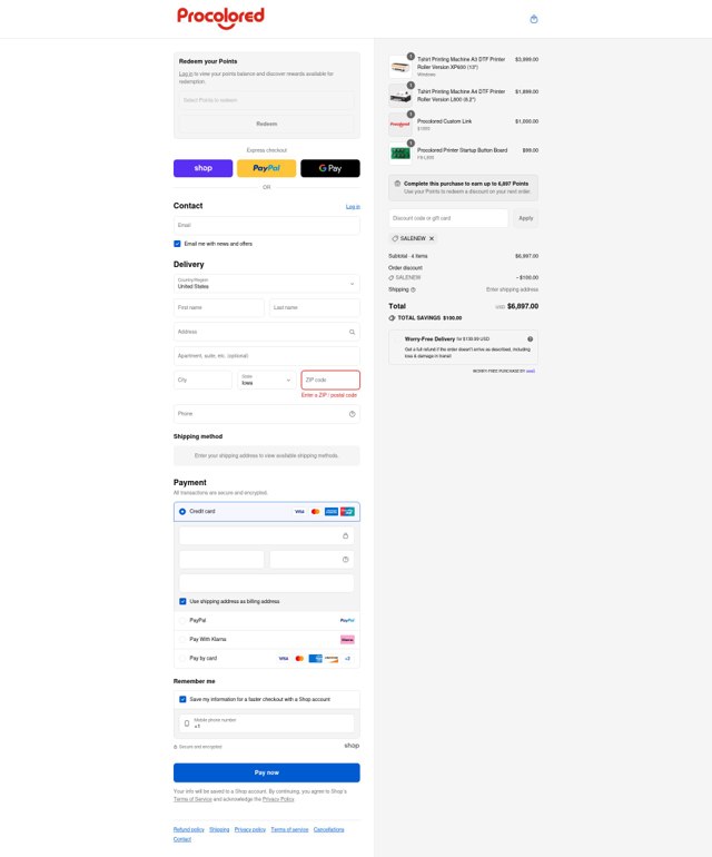 Procolored checkout page showing Procolored discount code box | Screenshot taken by SimplyCodes community member on Sep 2, 2025
