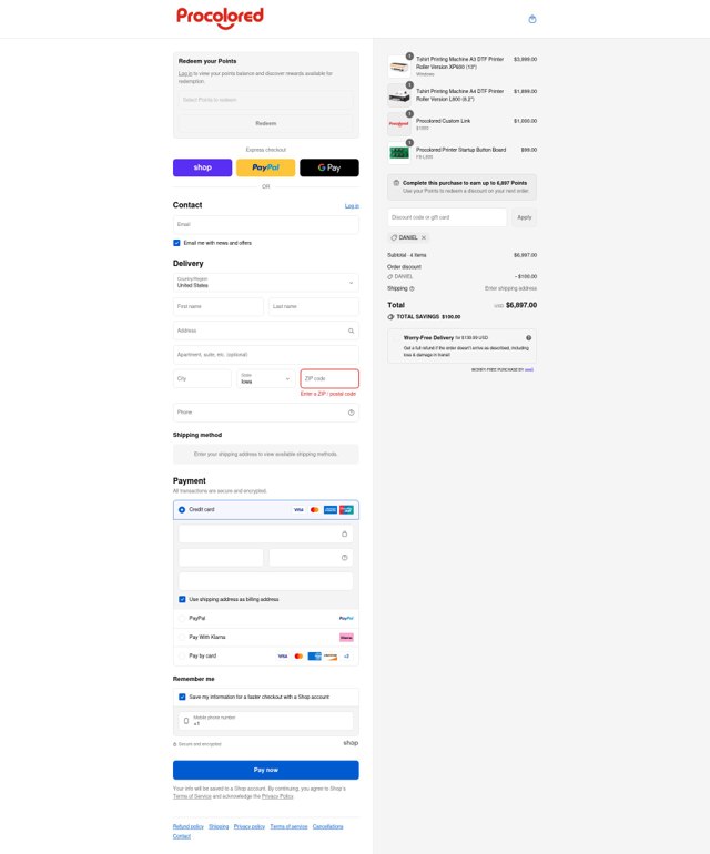Procolored checkout page showing Procolored discount code box | Screenshot taken by SimplyCodes community member on Sep 2, 2025