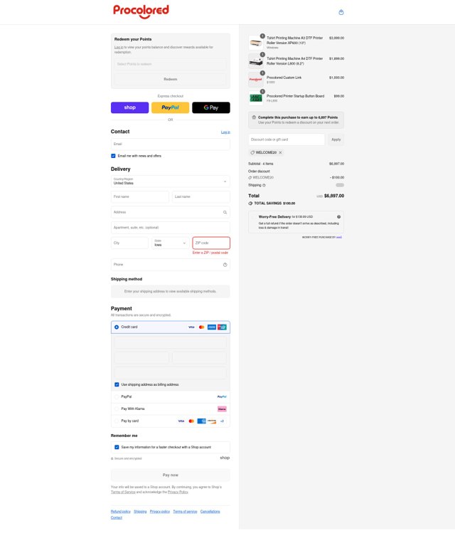 Procolored checkout page showing Procolored discount code box | Screenshot taken by SimplyCodes community member on Sep 2, 2025