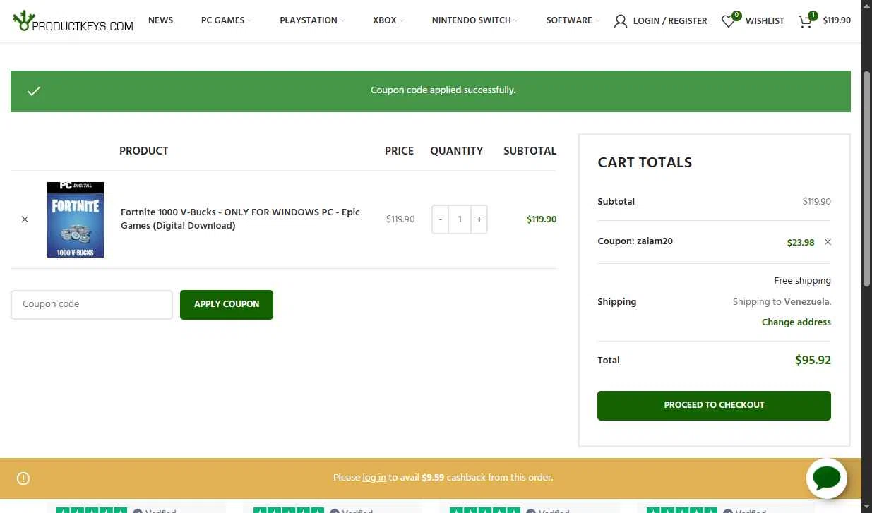 ProductKeys.com checkout page showing ProductKeys.com coupon code box | Screenshot taken by SimplyCodes community member on Jan 16, 2026