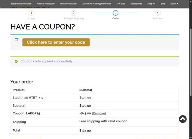 Pro Ears checkout page showing Pro Ears discount code box | Screenshot taken by SimplyCodes community member on Aug 25, 2025