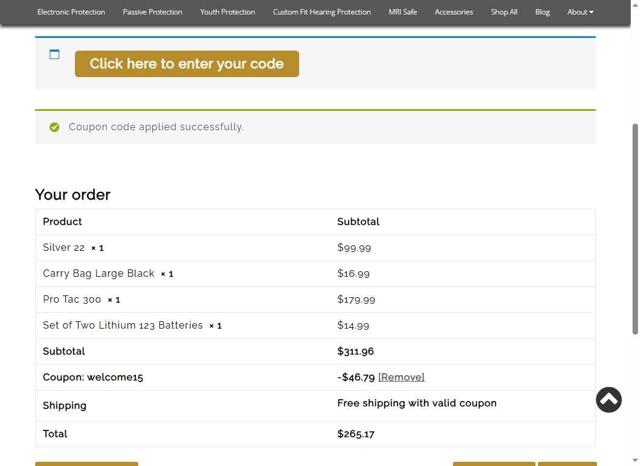 Pro Ears checkout page showing Pro Ears discount code box | Screenshot taken by SimplyCodes community member on Jul 31, 2025