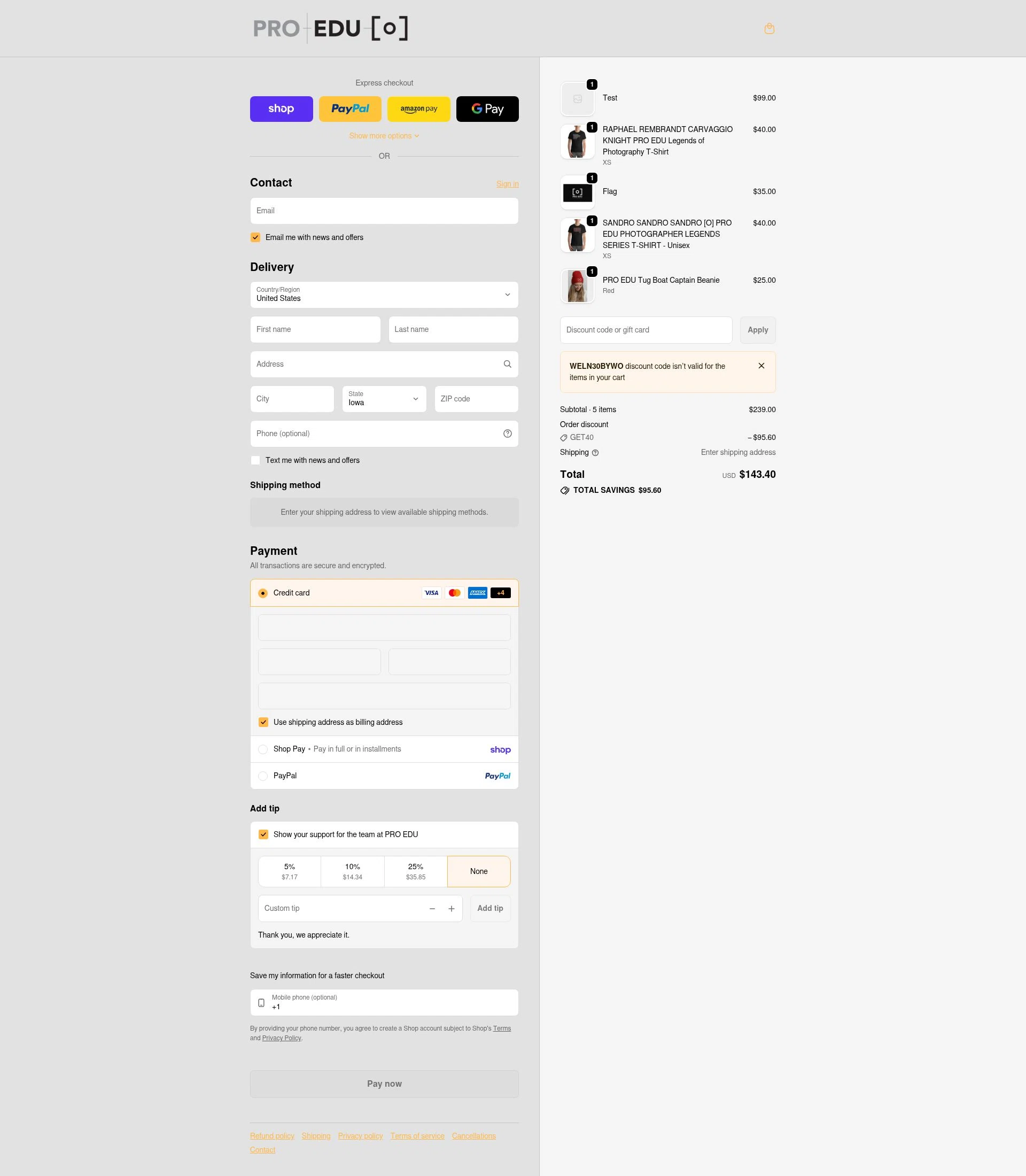 Pro Edu checkout page showing Pro Edu discount code box | Screenshot taken by SimplyCodes community member on Feb 18, 2026