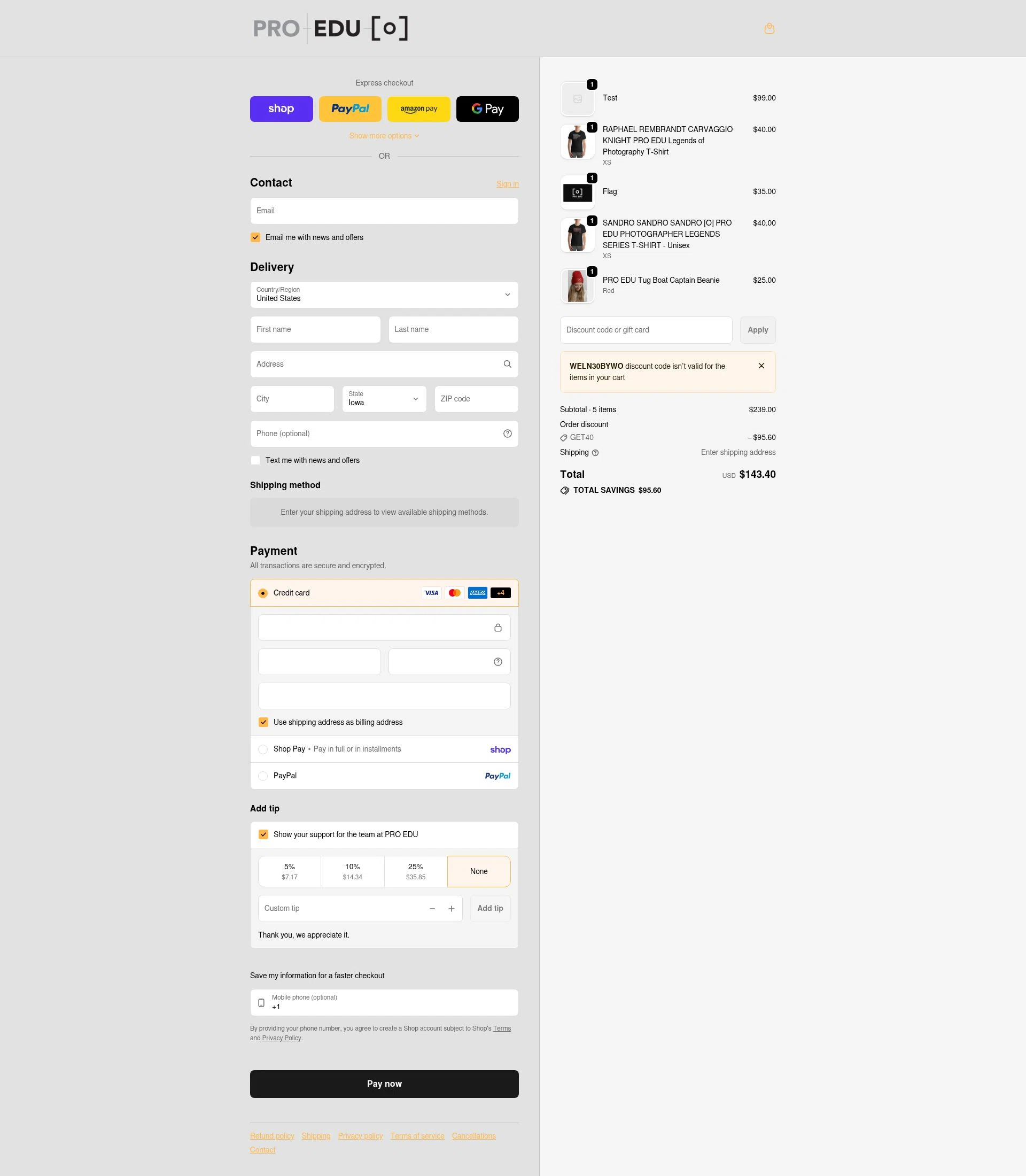 Pro Edu checkout page showing Pro Edu discount code box | Screenshot taken by SimplyCodes community member on Feb 23, 2026
