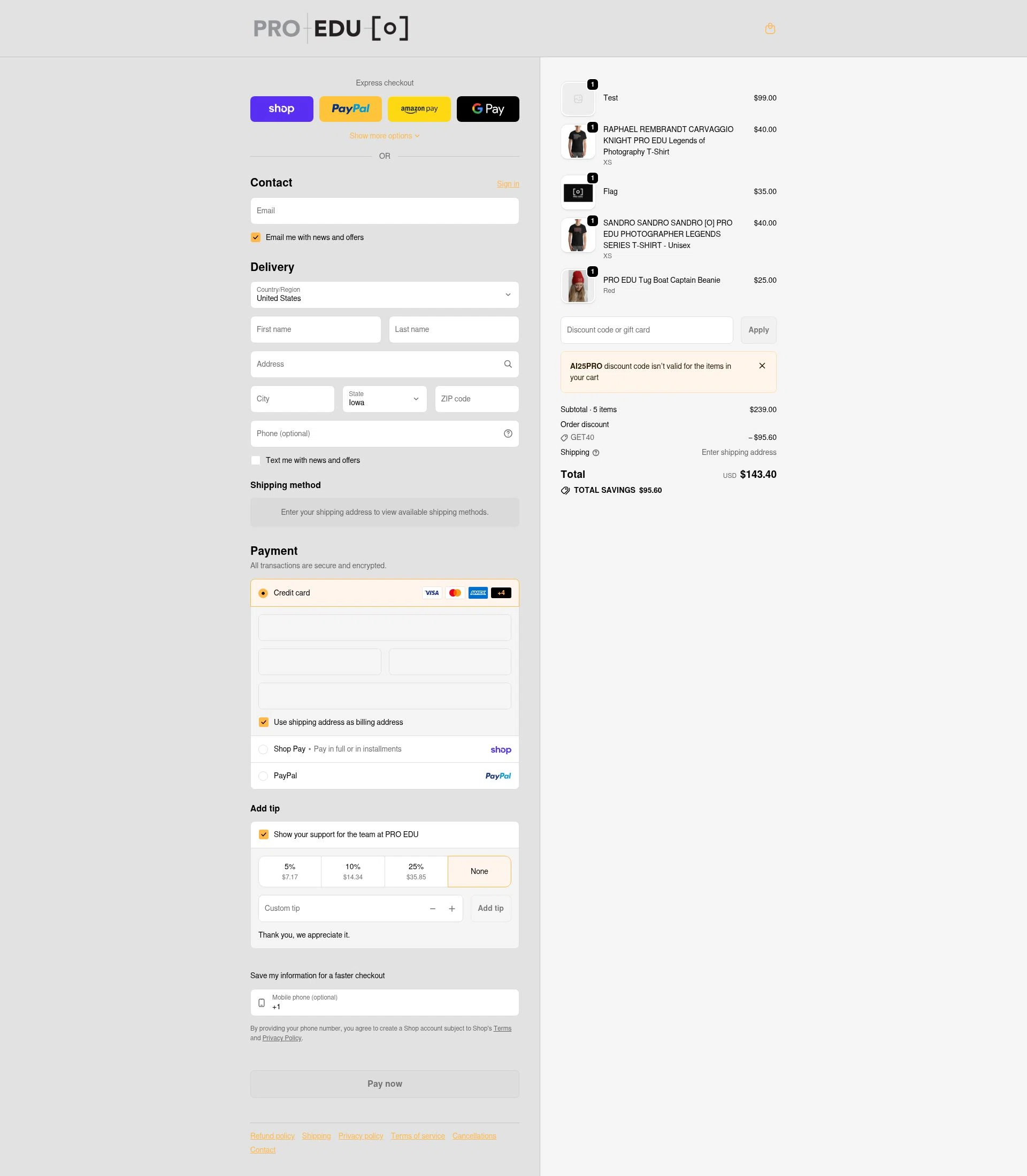 Pro Edu checkout page showing Pro Edu discount code box | Screenshot taken by SimplyCodes community member on Feb 23, 2026