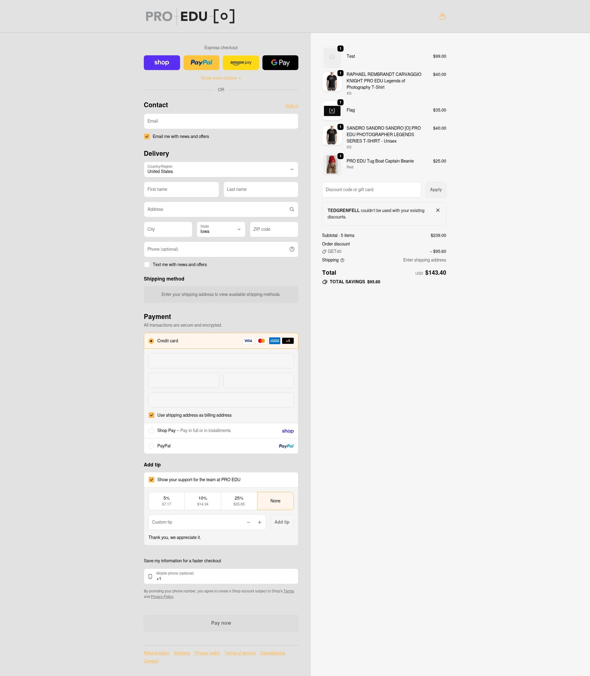 Pro Edu checkout page showing Pro Edu discount code box | Screenshot taken by SimplyCodes community member on Feb 18, 2026