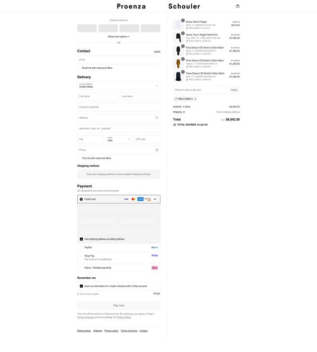 Proenza Schouler checkout page showing Proenza Schouler promo code box | Screenshot taken by SimplyCodes community member on Sep 4, 2025
