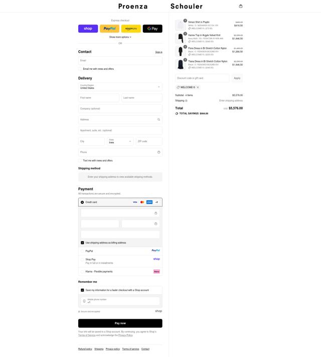 Proenza Schouler checkout page showing Proenza Schouler promo code box | Screenshot taken by SimplyCodes community member on Sep 12, 2025