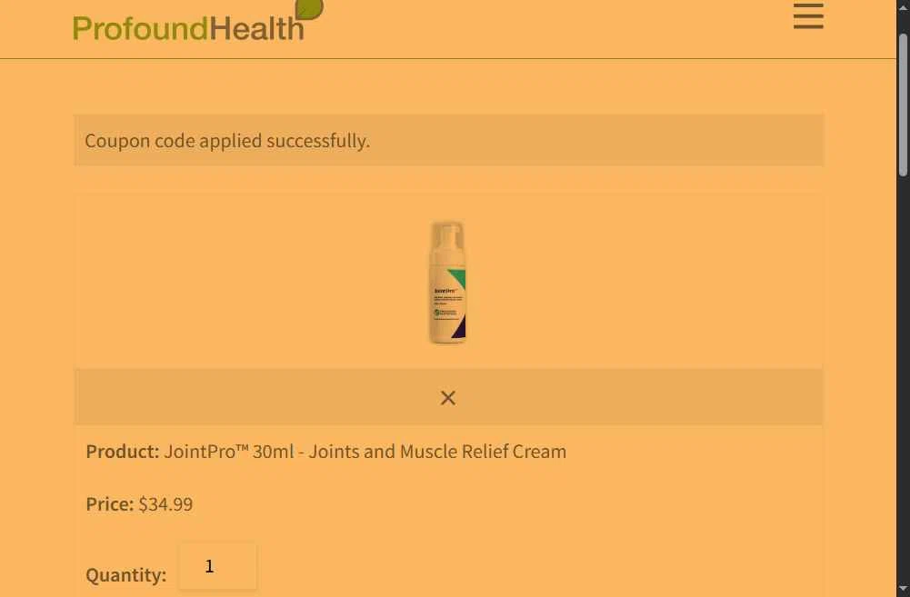 Profound Health checkout page showing Profound Health coupon code box | Screenshot taken by SimplyCodes community member on Jul 13, 2025