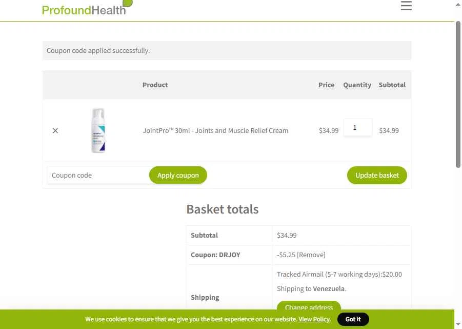 Profound Health checkout page showing Profound Health coupon code box | Screenshot taken by SimplyCodes community member on Jul 13, 2025