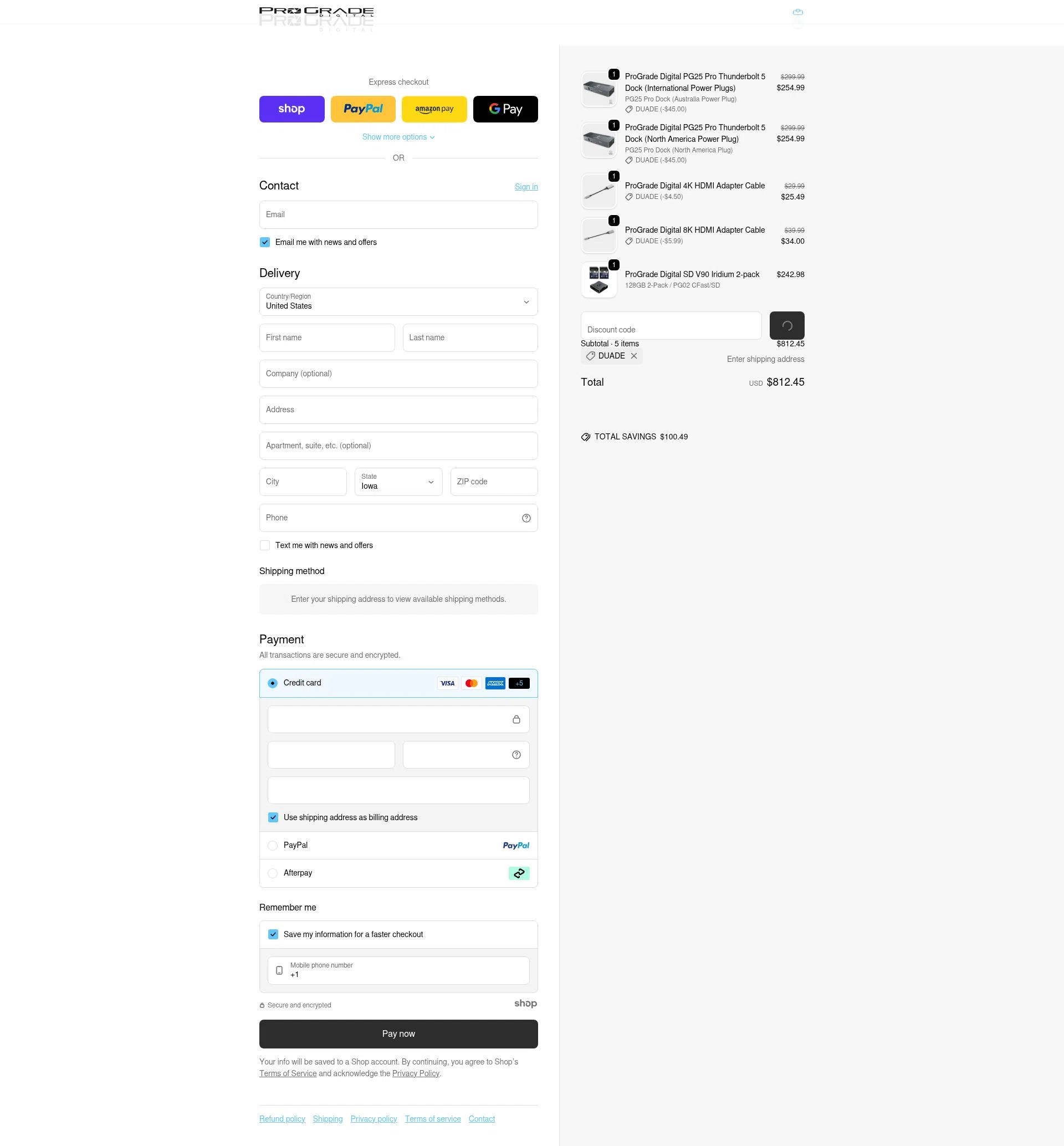 ProGrade Digital checkout page showing ProGrade Digital discount code box | Screenshot taken by SimplyCodes community member on Jan 2, 2026