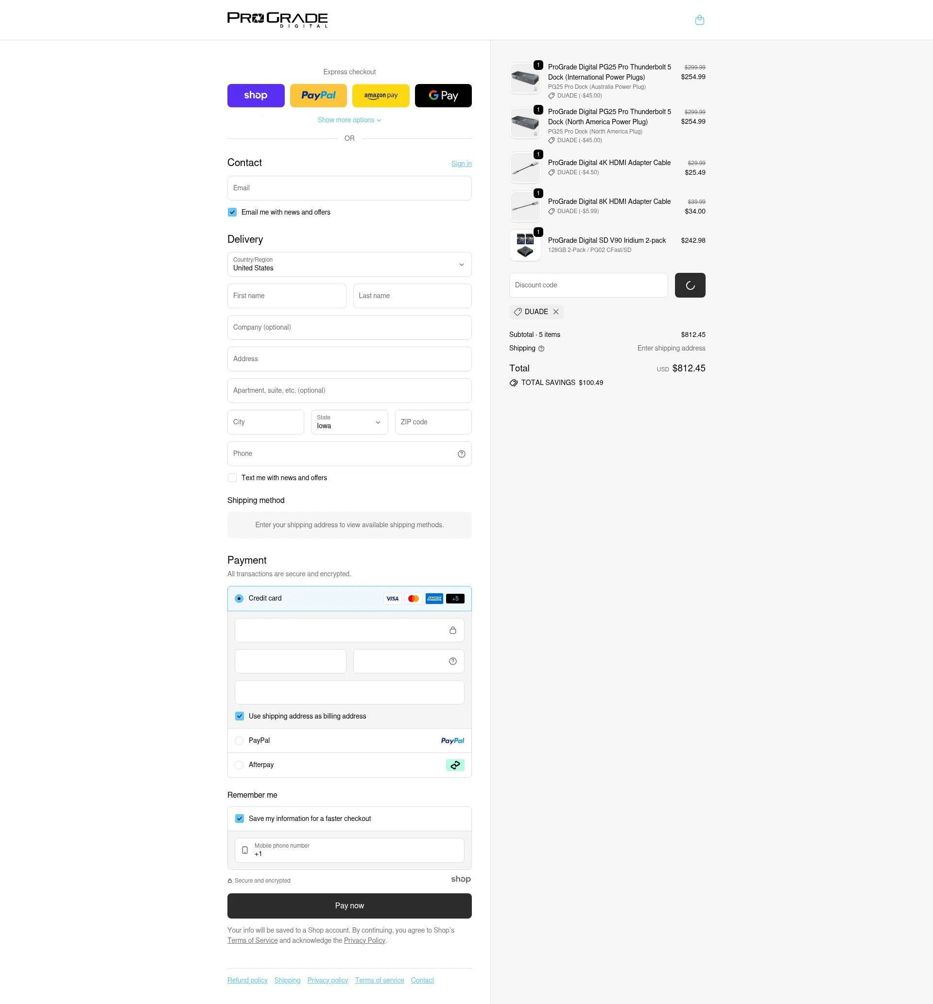ProGrade Digital checkout page showing ProGrade Digital discount code box | Screenshot taken by SimplyCodes community member on Dec 28, 2025