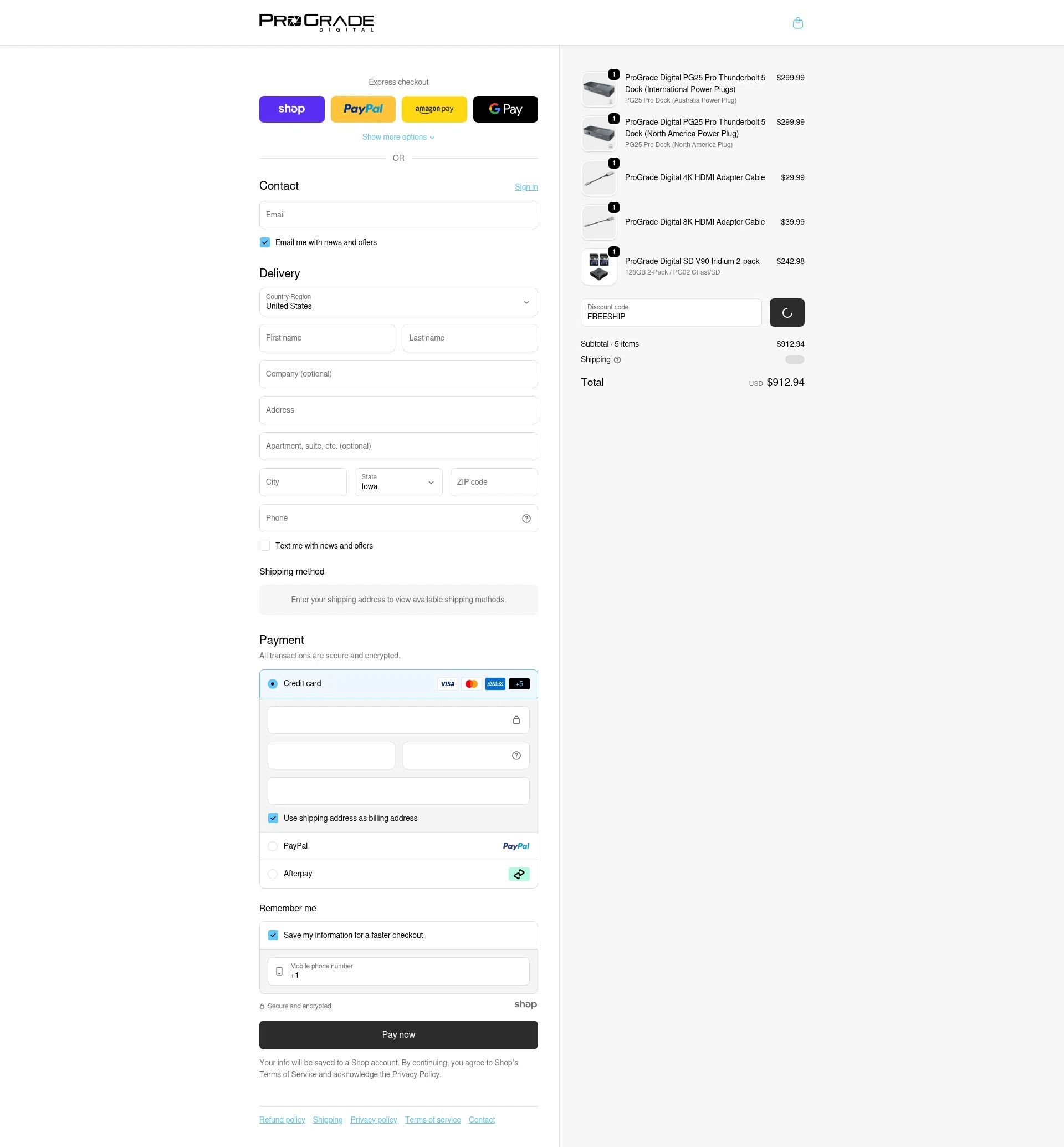 ProGrade Digital checkout page showing ProGrade Digital discount code box | Screenshot taken by SimplyCodes community member on Jan 2, 2026