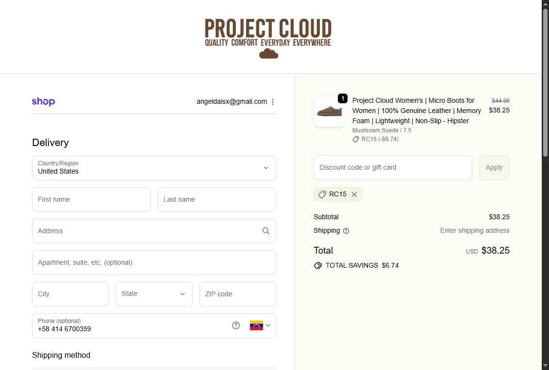 Project Cloud checkout page showing Project Cloud promo code box | Screenshot taken by SimplyCodes community member on Dec 7, 2025