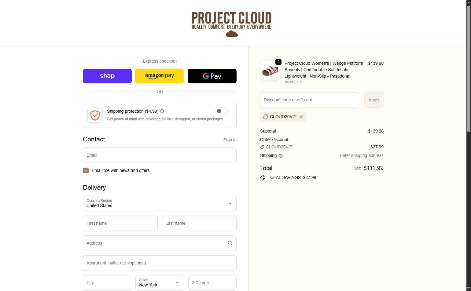 Project Cloud checkout page showing Project Cloud promo code box | Screenshot taken by SimplyCodes community member on Feb 8, 2026