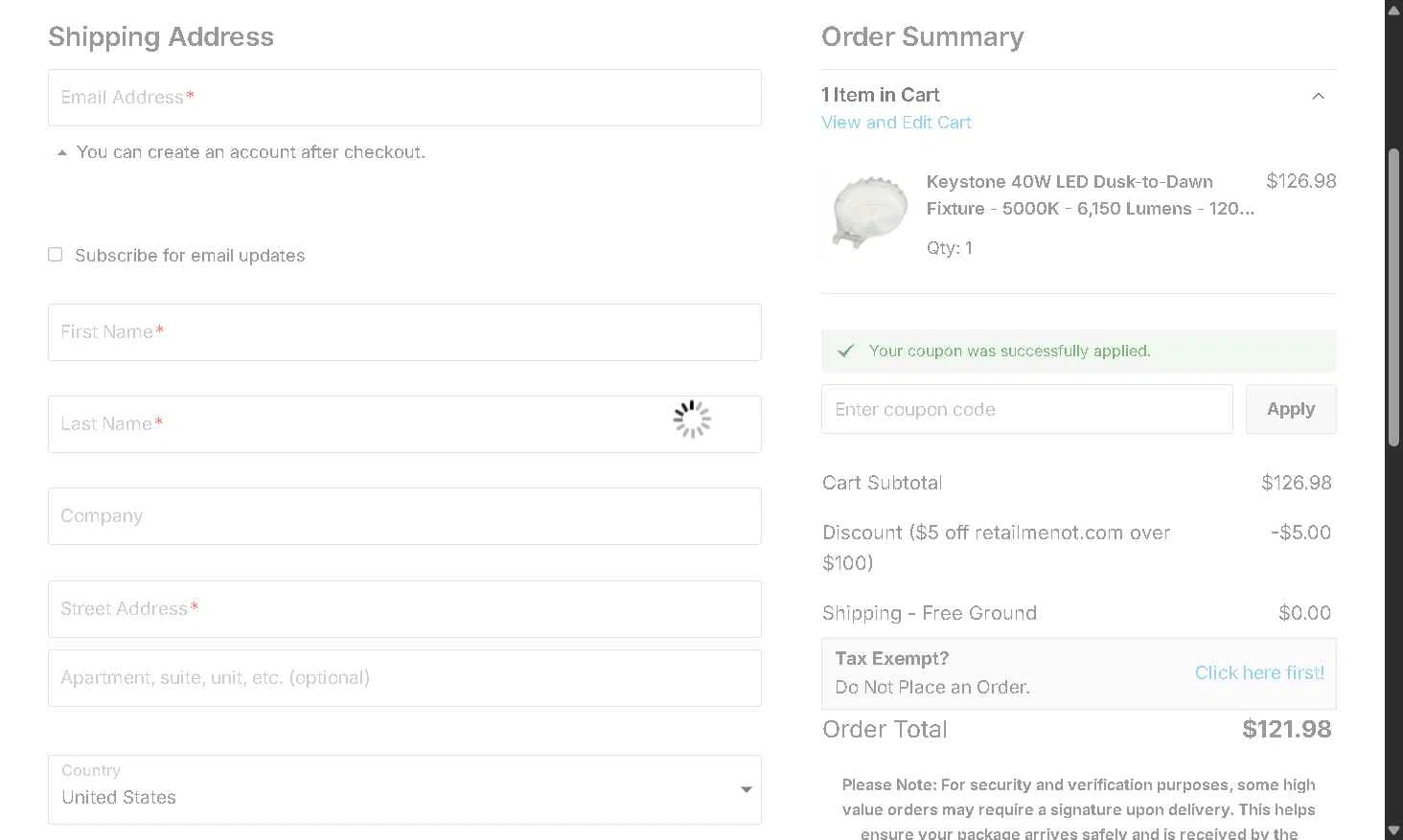PRO Lighting checkout page showing PRO Lighting coupon code box | Screenshot taken by SimplyCodes community member on Nov 9, 2025