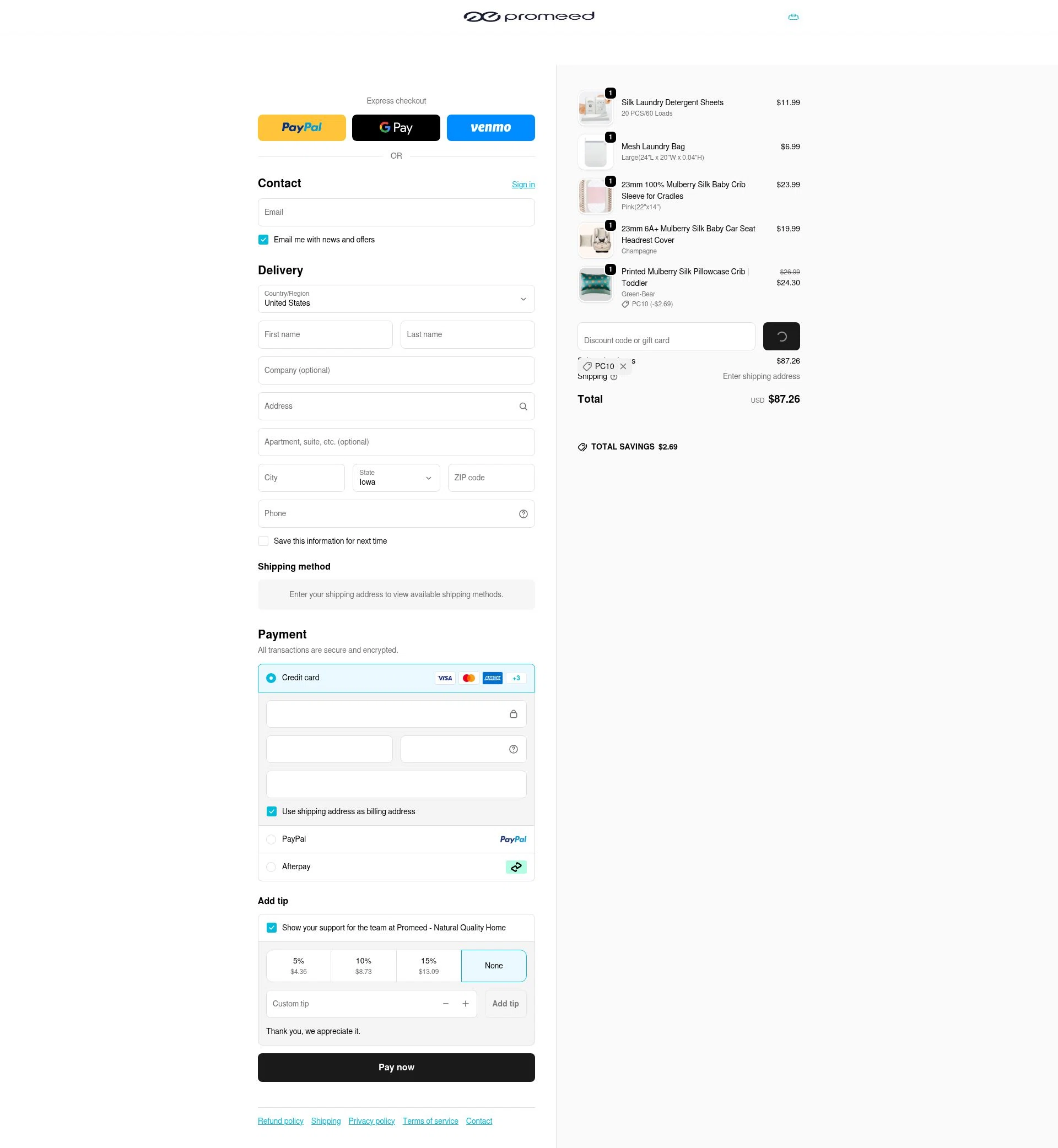 Promeed checkout page showing Promeed promo code box | Screenshot taken by SimplyCodes community member on Jan 11, 2026