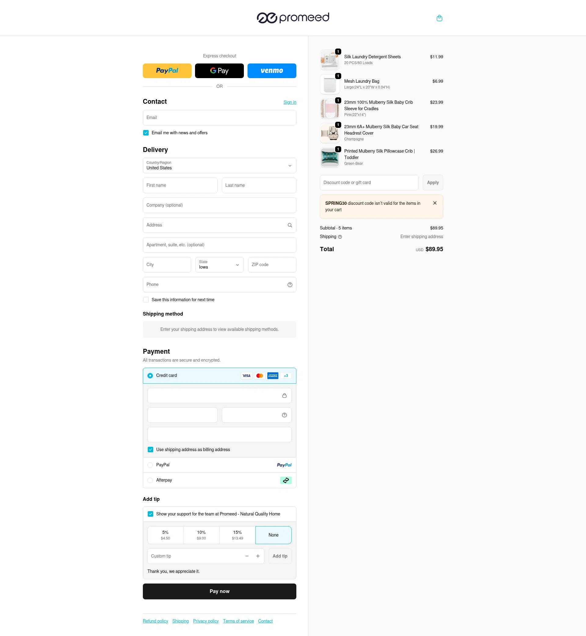 Promeed checkout page showing Promeed promo code box | Screenshot taken by SimplyCodes community member on Jan 11, 2026