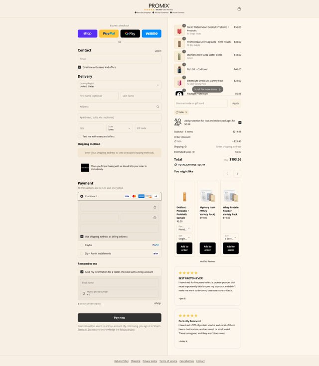 ProMix Nutrition checkout page showing ProMix Nutrition discount code box | Screenshot taken by SimplyCodes community member on Sep 6, 2025