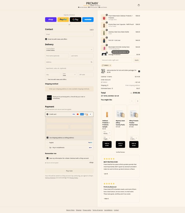 ProMix Nutrition checkout page showing ProMix Nutrition discount code box | Screenshot taken by SimplyCodes community member on Sep 6, 2025