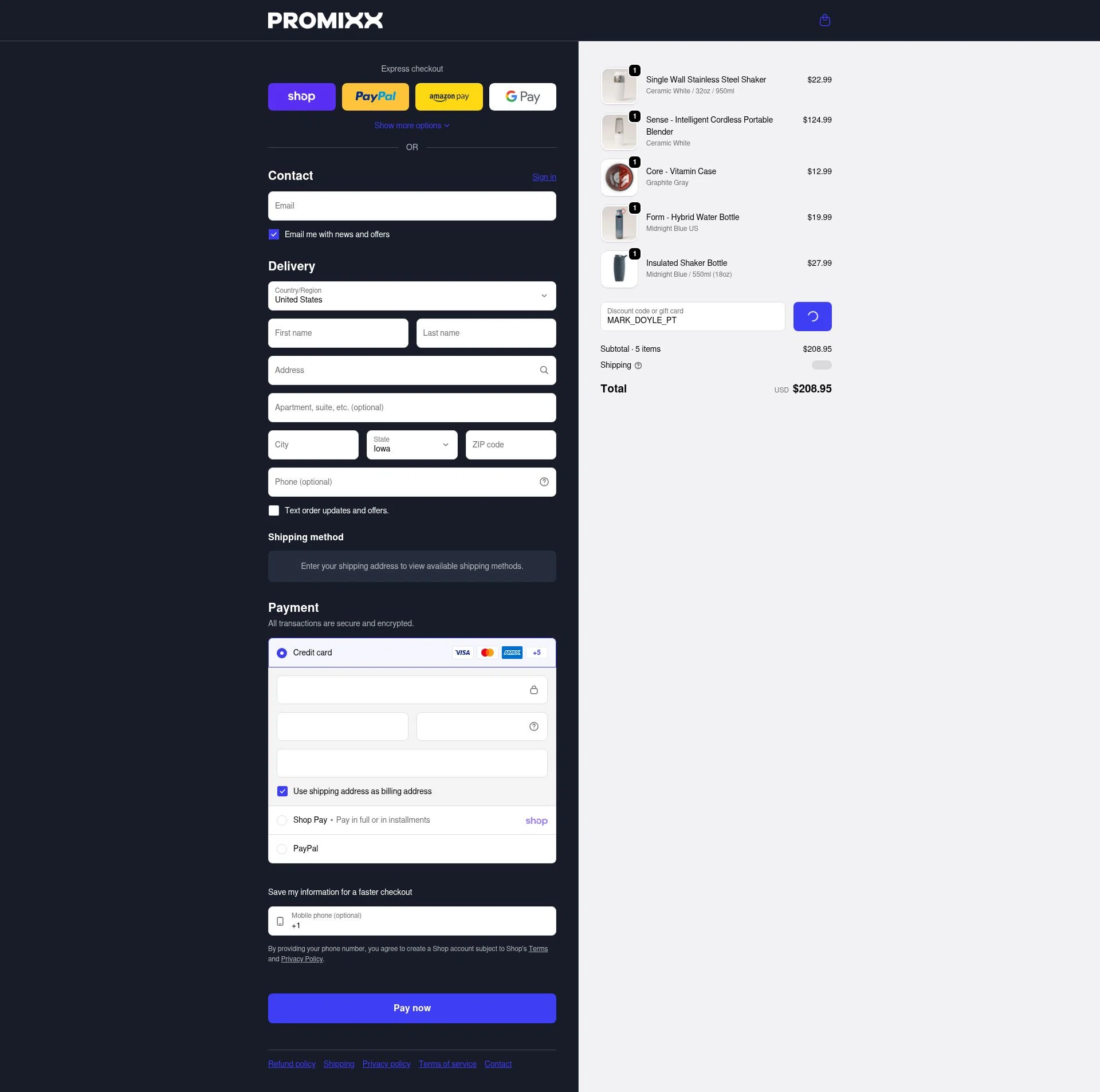 PROMiXX checkout page showing PROMiXX discount code box | Screenshot taken by SimplyCodes community member on Feb 7, 2026