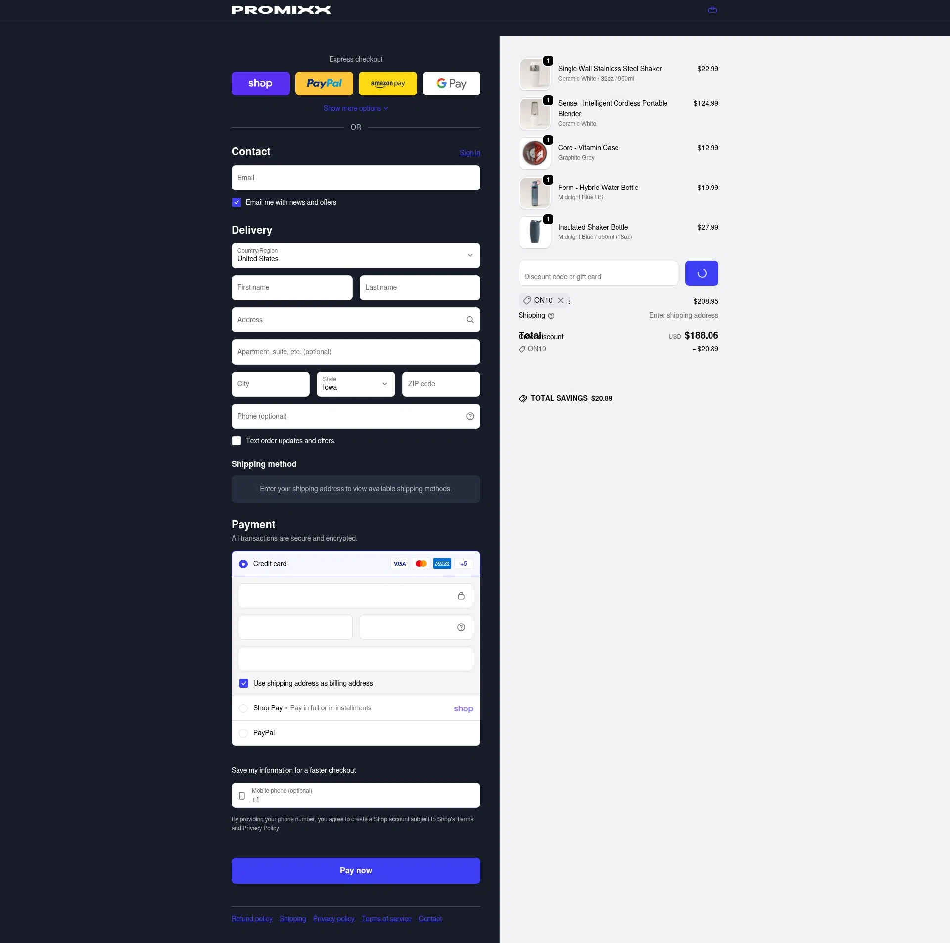 PROMiXX checkout page showing PROMiXX discount code box | Screenshot taken by SimplyCodes community member on Feb 7, 2026