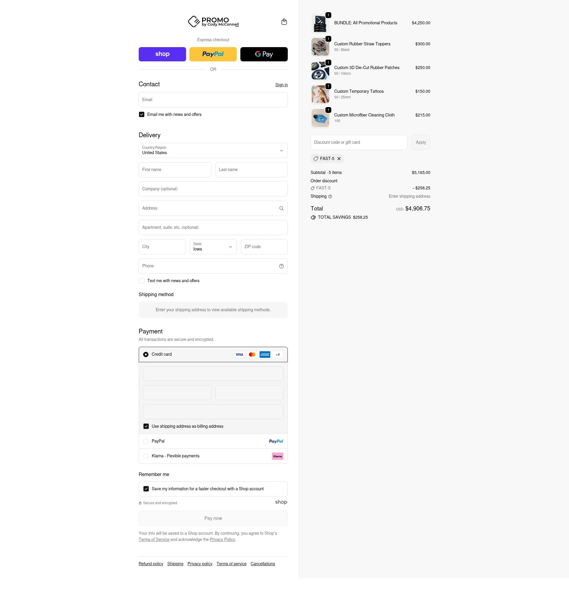 Promo by Cody McConnell checkout page showing Promo by Cody McConnell promo code box | Screenshot taken by SimplyCodes community member on Nov 15, 2025