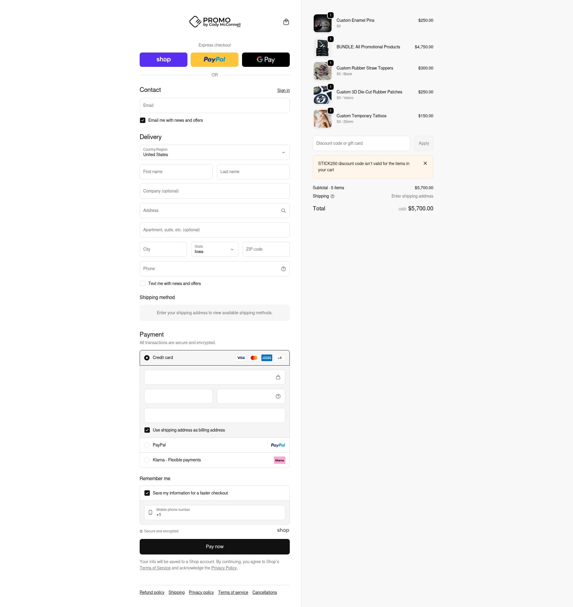 Promo by Cody McConnell checkout page showing Promo by Cody McConnell promo code box | Screenshot taken by SimplyCodes community member on Jan 8, 2026