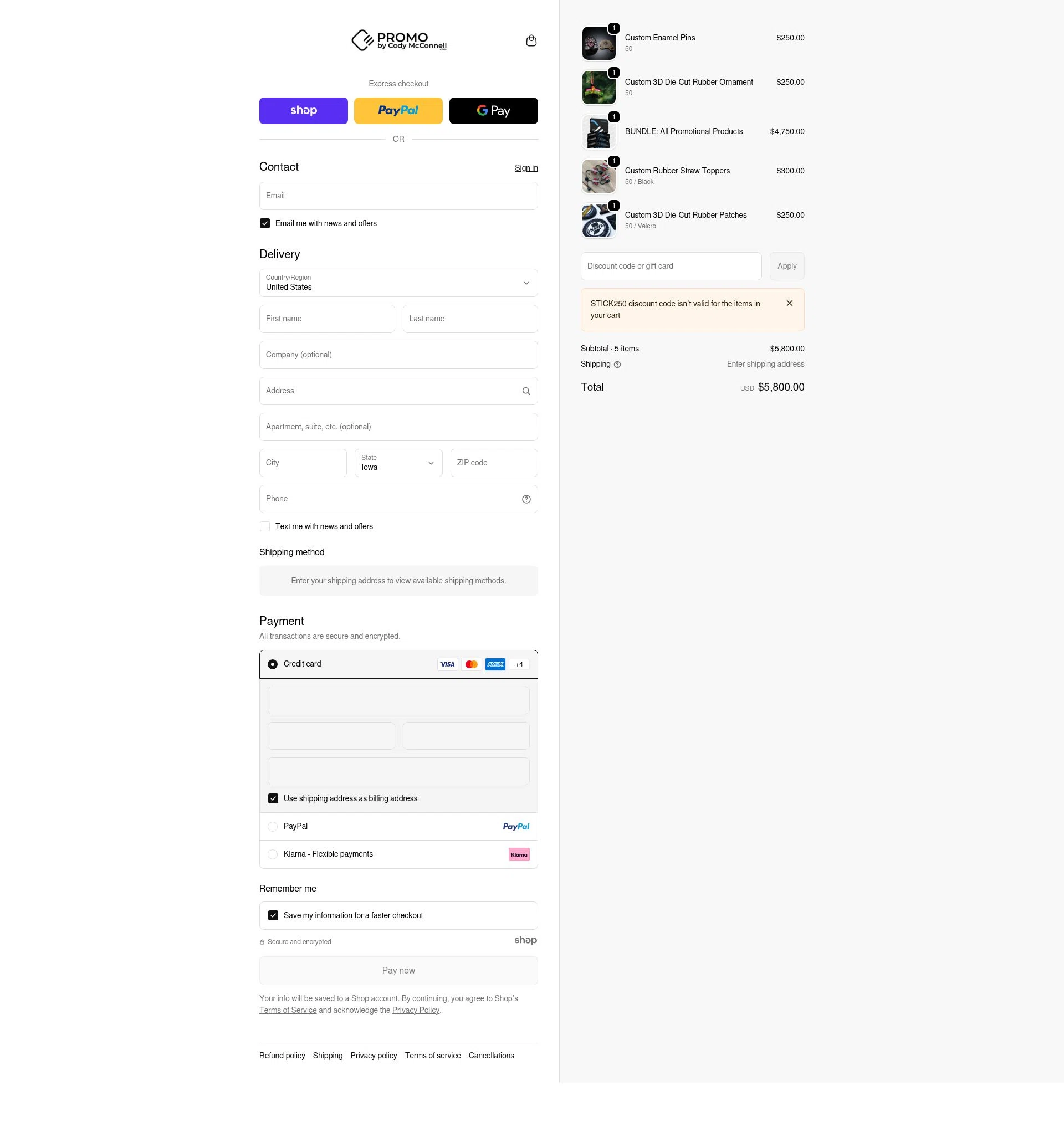 Promo by Cody McConnell checkout page showing Promo by Cody McConnell promo code box | Screenshot taken by SimplyCodes community member on Dec 29, 2025
