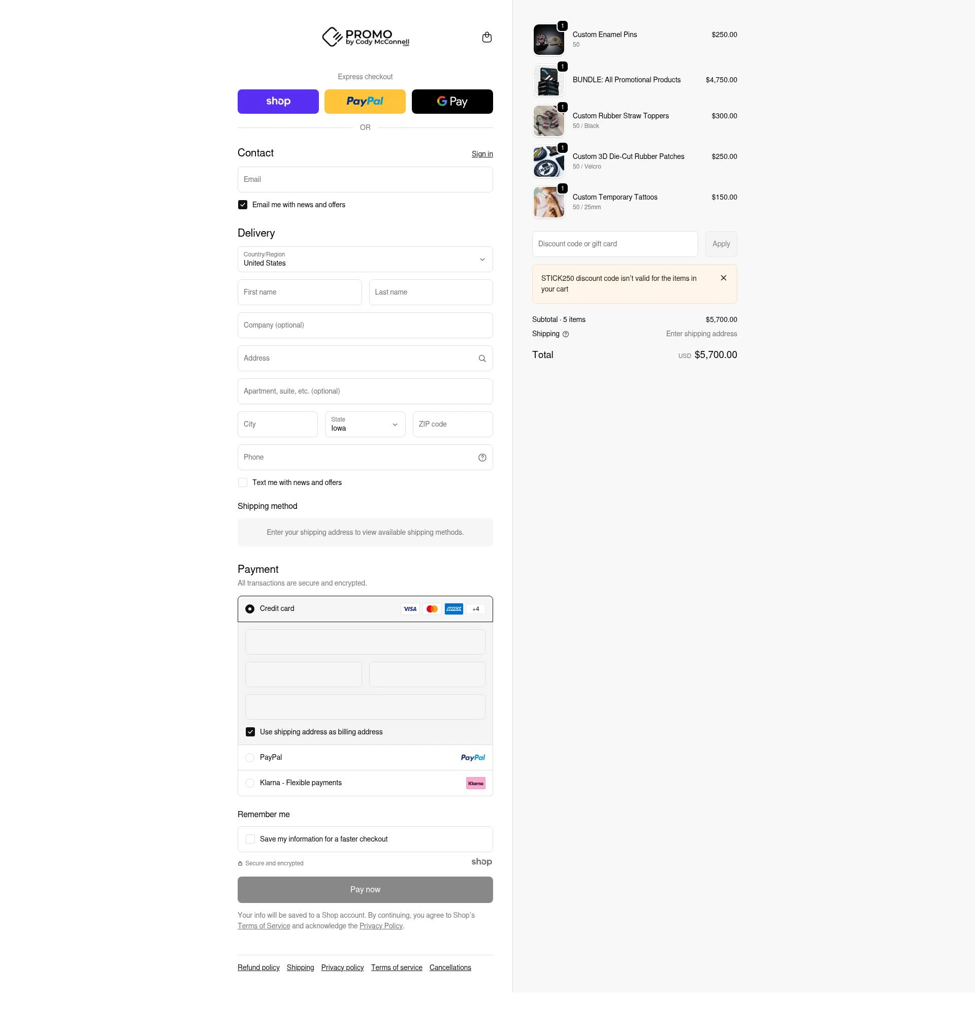 Promo by Cody McConnell checkout page showing Promo by Cody McConnell promo code box | Screenshot taken by SimplyCodes community member on Jan 3, 2026