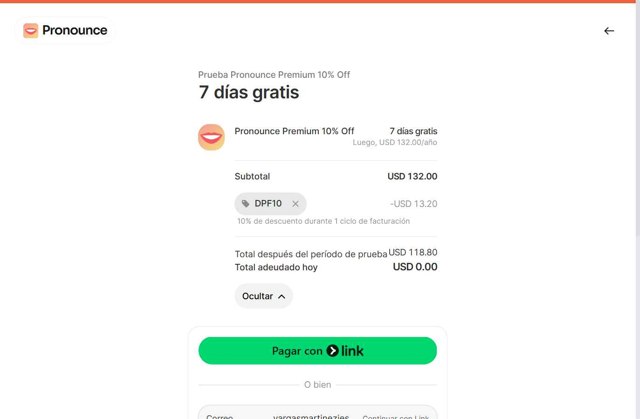 Pronounce checkout page showing Pronounce promo code box | Screenshot taken by SimplyCodes community member on Aug 10, 2025