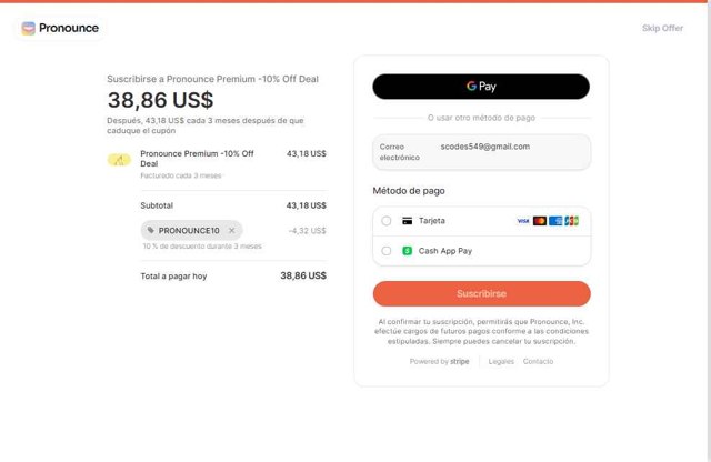 Pronounce checkout page showing Pronounce promo code box | Screenshot taken by SimplyCodes community member on Apr 18, 2025