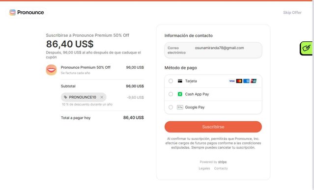 Pronounce checkout page showing Pronounce promo code box | Screenshot taken by SimplyCodes community member on May 17, 2025