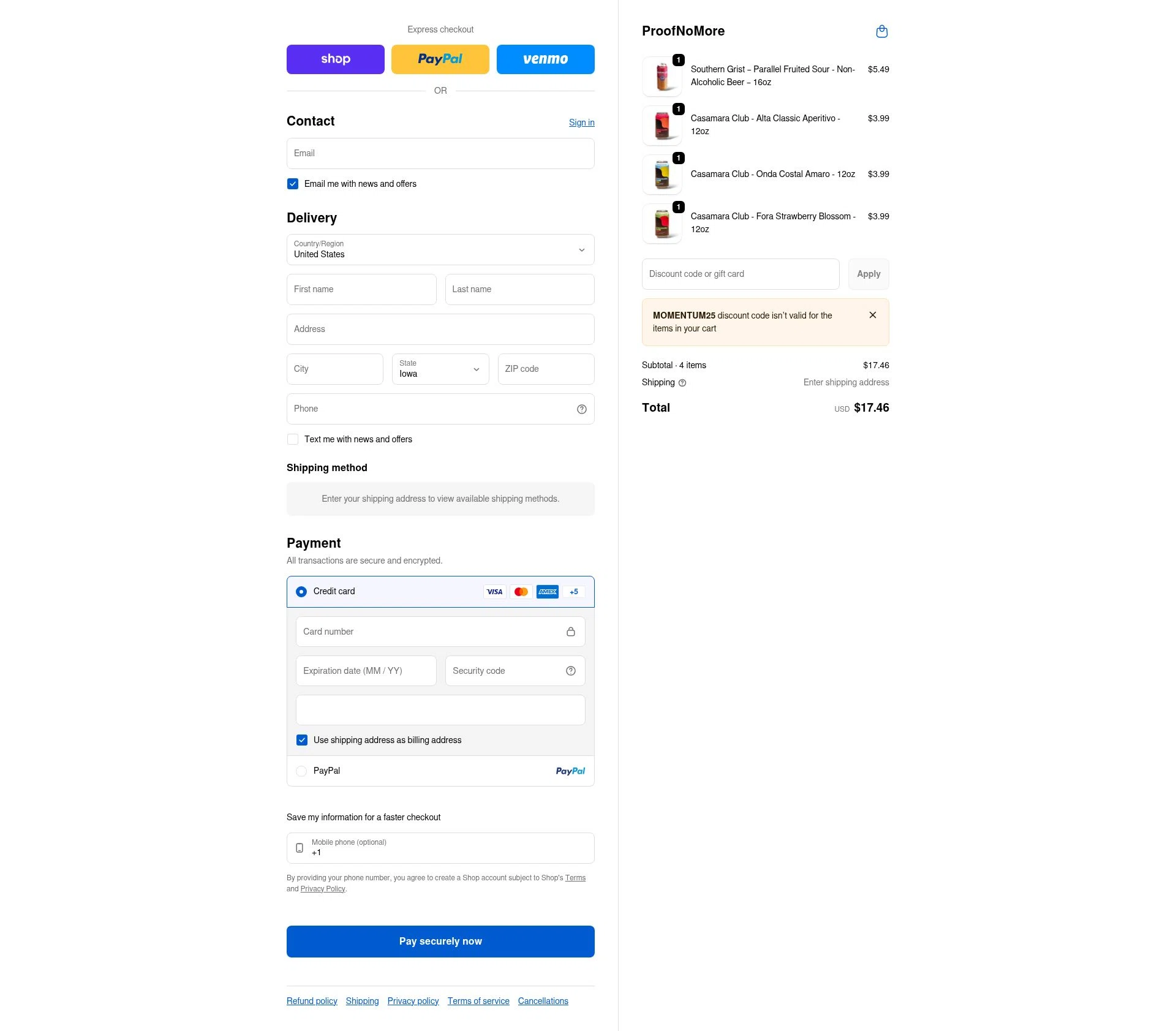 Proof No More checkout page showing Proof No More promo code box | Screenshot taken by SimplyCodes community member on Feb 3, 2026