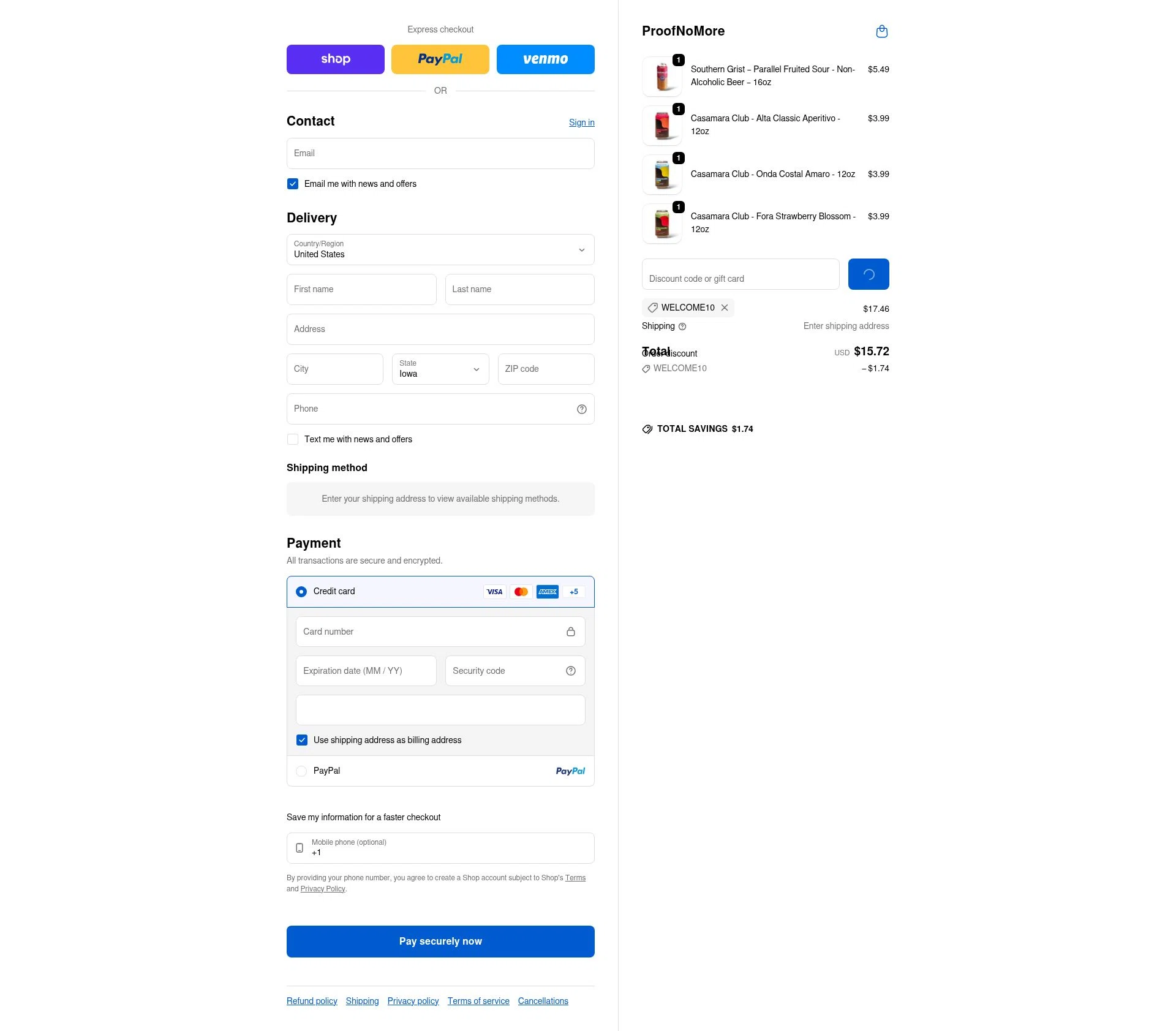 Proof No More checkout page showing Proof No More promo code box | Screenshot taken by SimplyCodes community member on Feb 3, 2026
