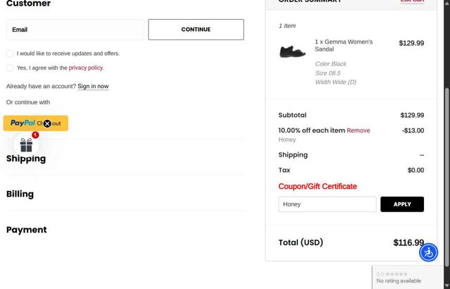 Propet Footwear checkout page showing Propet Footwear coupon code box | Screenshot taken by SimplyCodes community member on Jul 25, 2025