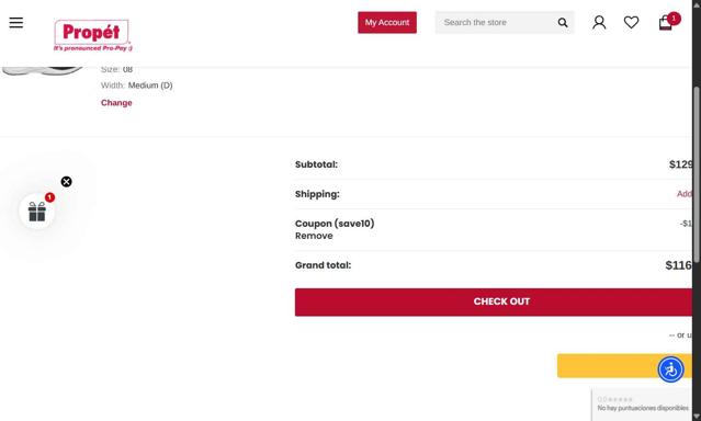 Propet Footwear checkout page showing Propet Footwear coupon code box | Screenshot taken by SimplyCodes community member on Jul 31, 2025