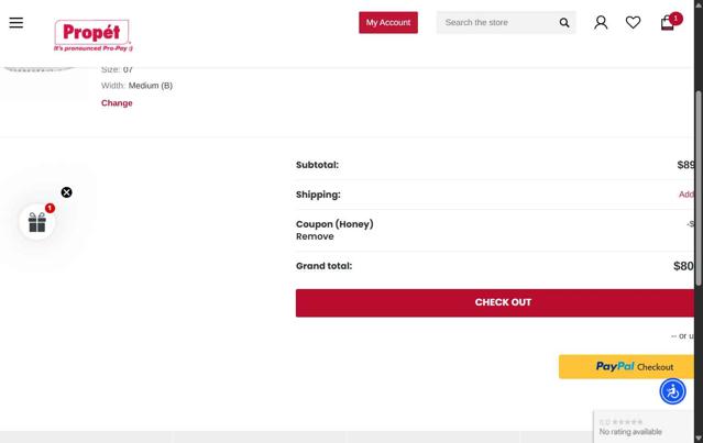 Propet Footwear checkout page showing Propet Footwear coupon code box | Screenshot taken by SimplyCodes community member on Jul 25, 2025